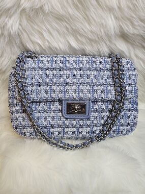 Karl Lagerfeld Light Blue Tweed Chain Shoulder Bag